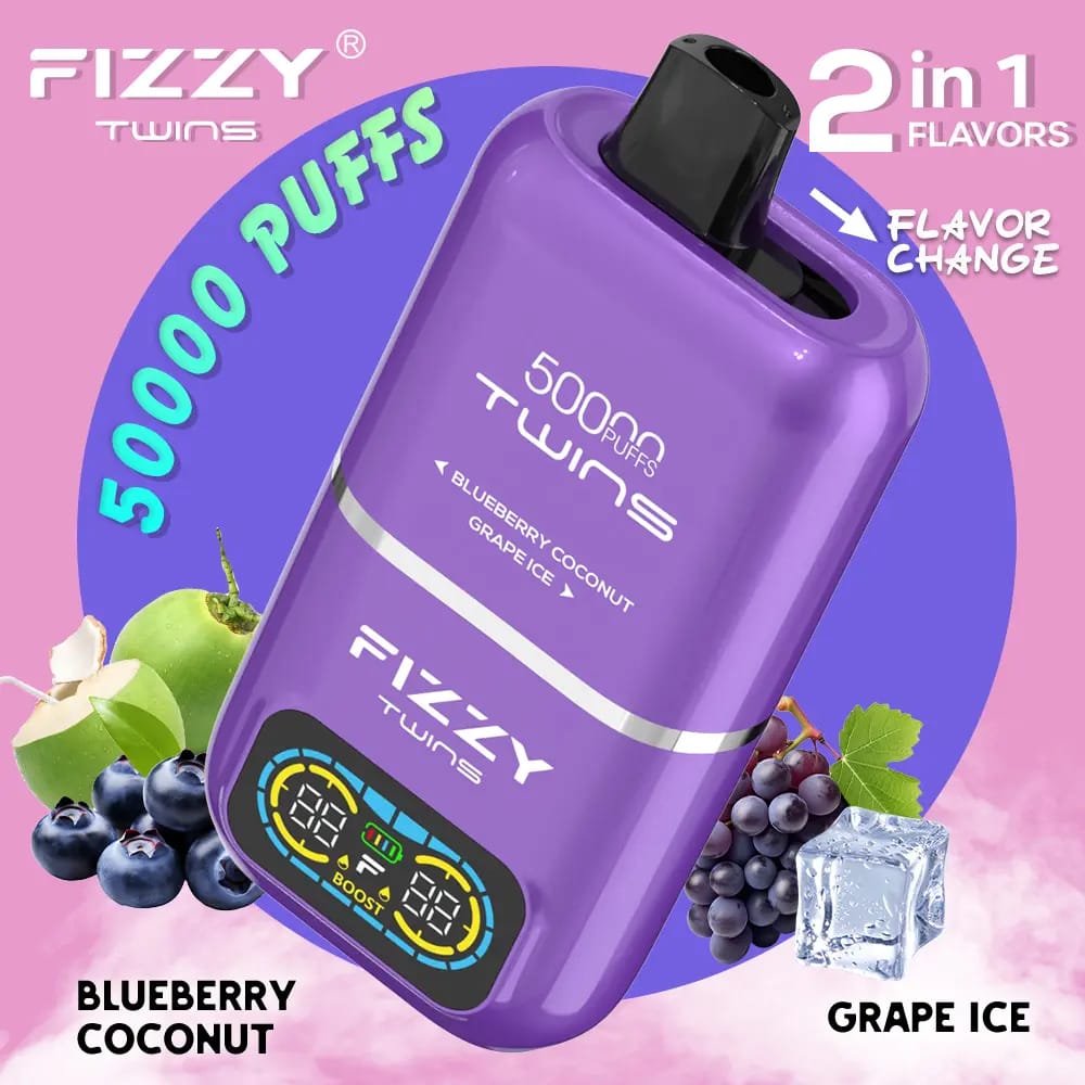 porównanie jednorazowych vape HIFANCY DREAM Fizzy Twins, e-papieros z ekranem smart LED, duża pojemność płynu vape, balans płynu i grzałki vape - Fizzy Twins 50000 Puffs Jednorazowy Vape