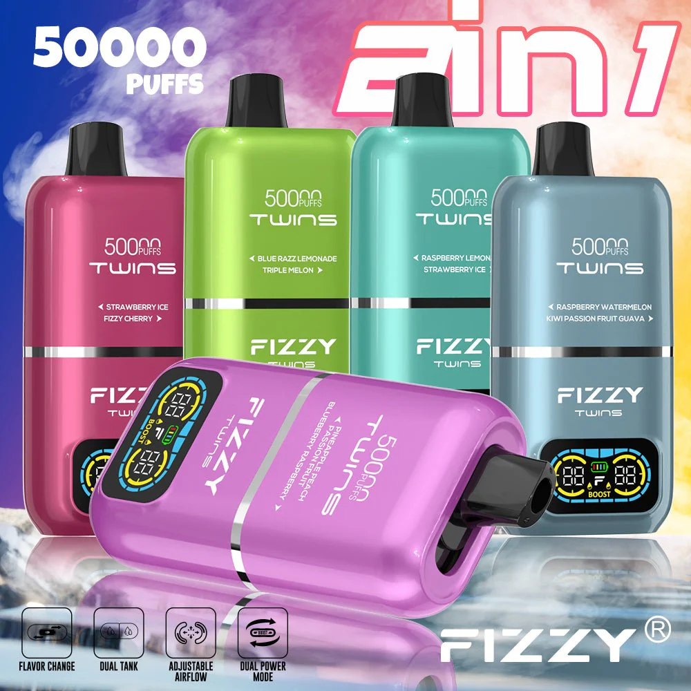 Fizzy Twins 50000 vape, XCOR Hawaii Pro 23000 vape, porównanie jednorazowych vape, e-liquid mesh coil - EU Warehouse FIZZY TWINS 50000 Puffs Disposable Vape ...