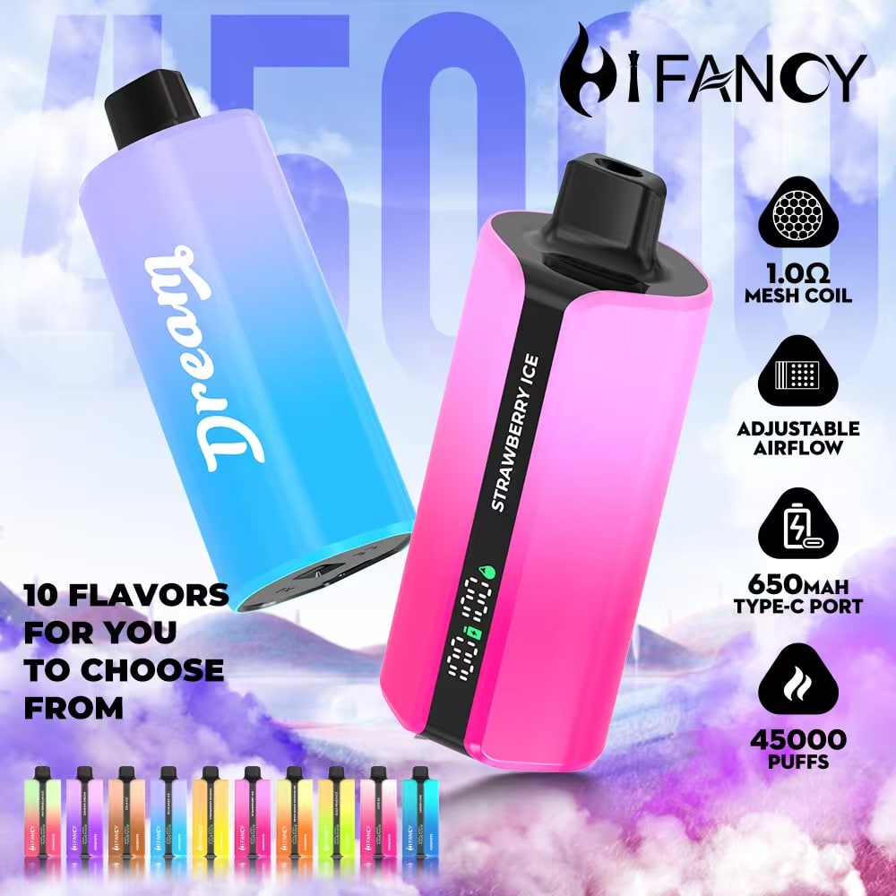 HIFANCY DREAM vape ładowanie USB-C, jednorazowy e-papieros port Type-C, wydajne zarządzanie energią vape, szybkie ładowanie e-papierosa - Hifancy Dream 45000 Puffs Jednorazowy Vape