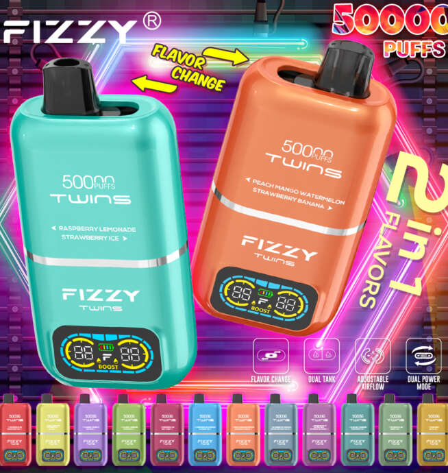 FIZZY TWINS vape dwa smaki, e-papieros zmienne smaki, vape cola watermelon ice, innowacyjny e-papieros - Fizzy Twins 50000 50k Puffs 2% 5% Nicotine Double Taste LCD ...