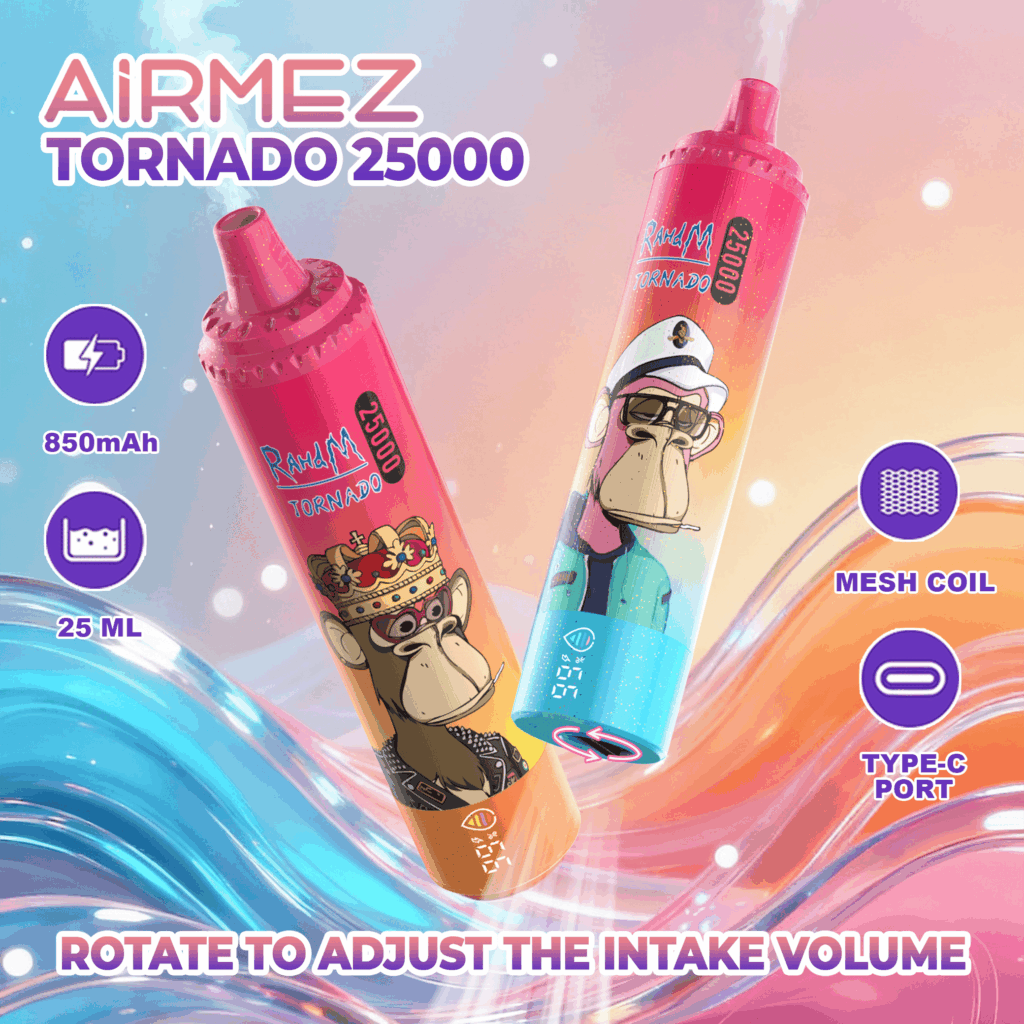 Airmez Tornado Cherry flavor, Dragon Fruit Ice vape, e-liquid smaki owocowe, wiśniowy e-papieros, smoczy owoc chłodzący vape - RandM Tornado Jednorazowy e-papieros 15000 Buchów o smaku ...