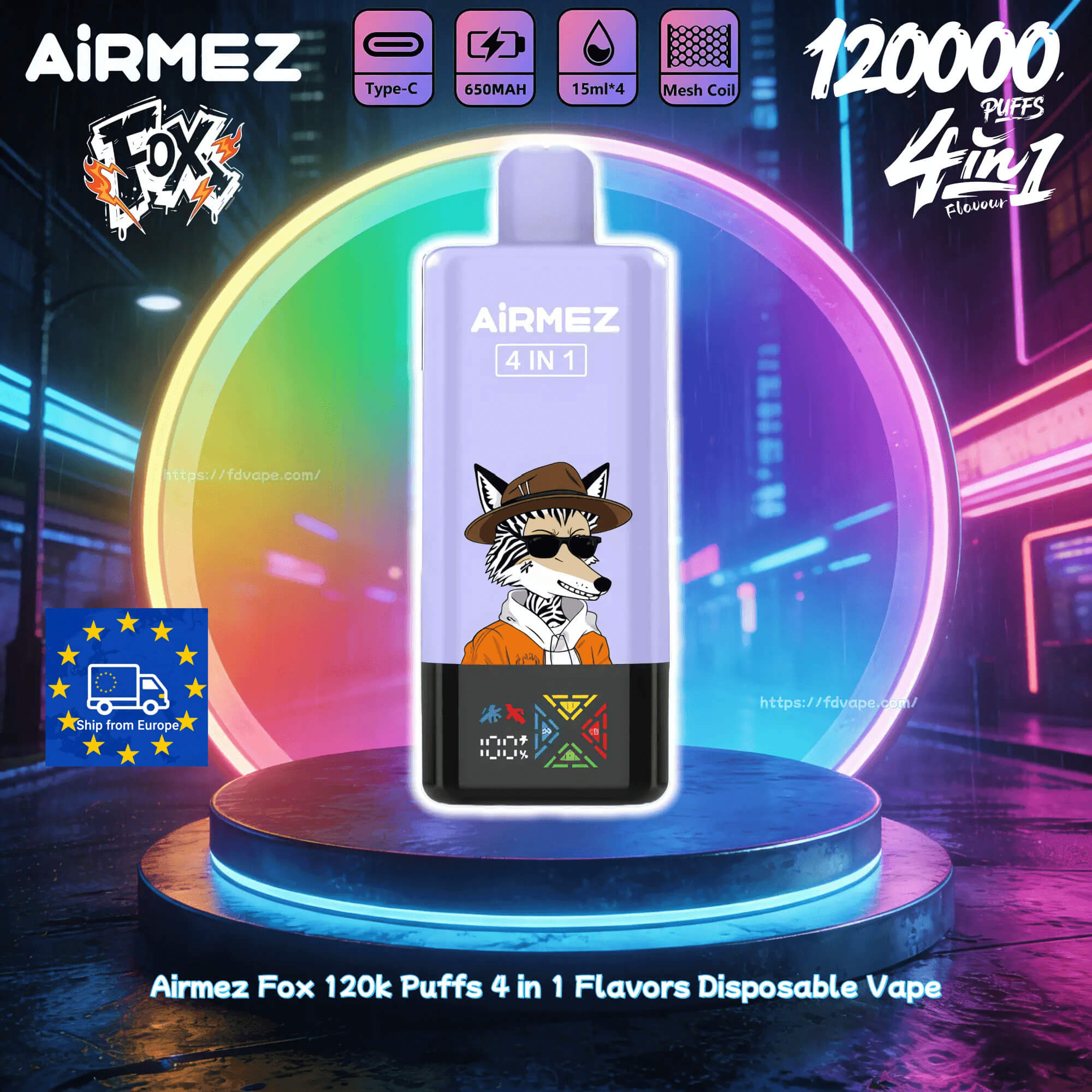 Airmez Fox 4w1 – 60ml, duża pojemność, vape podróżny | vapixo | ile dni wytrzyma vape 45000 puffs