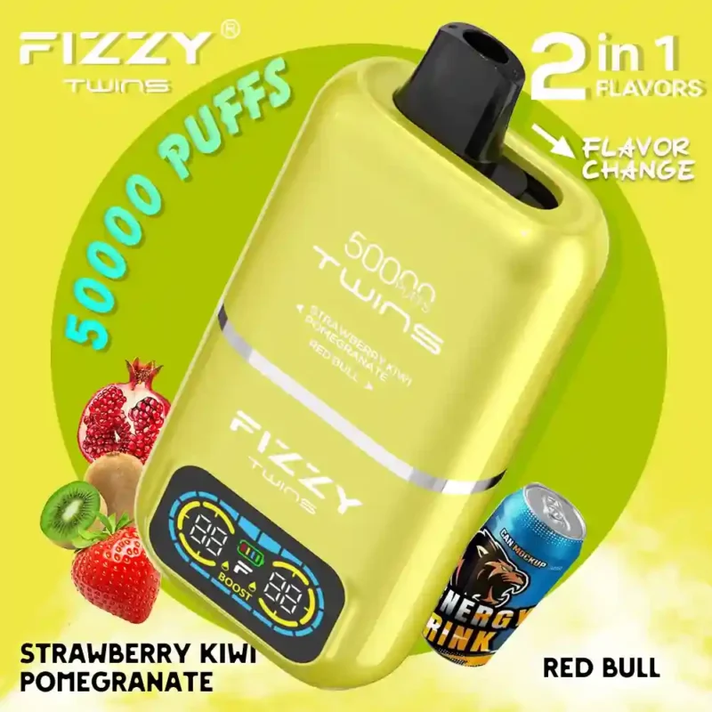 Fizzy Twins 50000 vape, e-papieros z podwójnym smakiem, duży vape ekran, wygląd Fizzy Twins - Fizzy Twins 50000 Puffs 50k Double Flavor Disposable Vape EU ...
