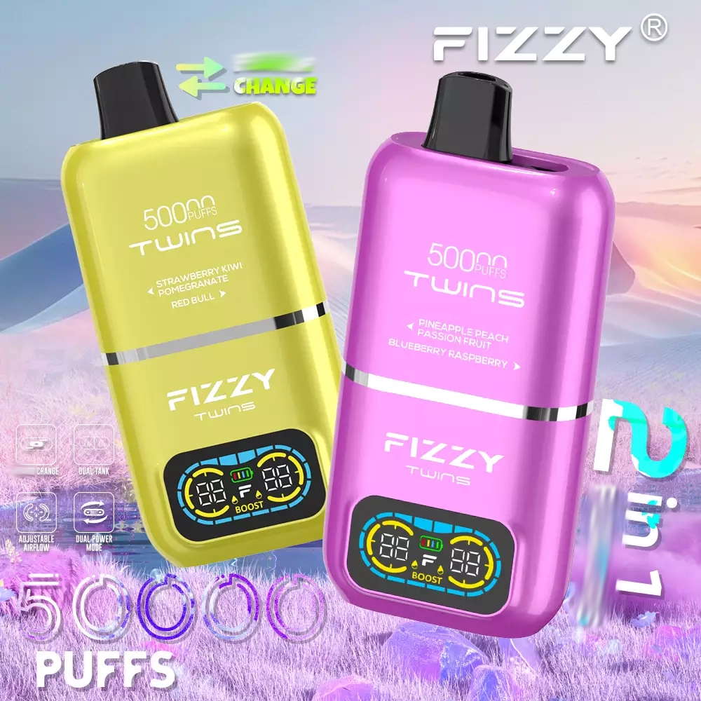 FIZZY TWINS 50000 Puffs, dwusmakowy e-papieros, nowoczesny vape jednorazowy, e-papieros z wyświetlaczem - Fizzy Twins 50000 50k Puffs 2% 5% Nikotynowy podwójny smak ...