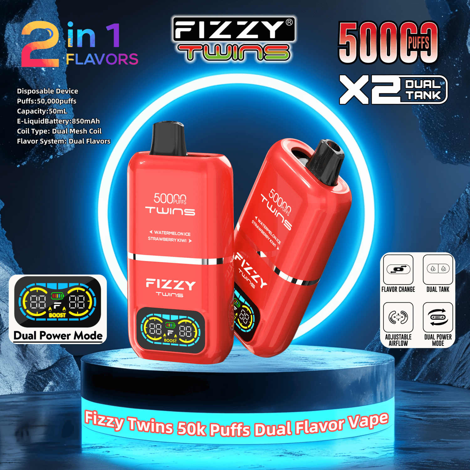 Fizzy Twins 50000 e-papieros, vape dwusmakowy, e-papieros z dwoma smakami - Fizzy Twins 50000 â Rewolucyjny Vape z Dwoma Smakami | Recenzja