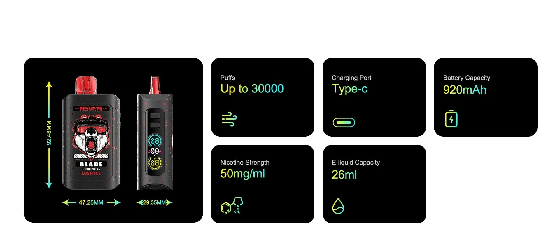 Merrymi Blade 30000 – LED, Type-C, wygodny vape | vapixo