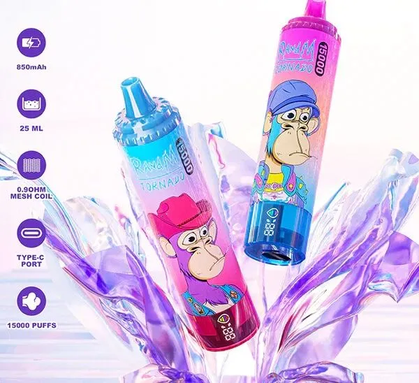 Airmez Tornado Smart LED Screen, vape z ekranem LED, inteligentny wyświetlacz e-papierosa, bateria 850 mAh vape, zarządzanie energią vape - Airmez TORNADO 25K Disposable Vape: Rechargeable, Large 25ML ...
