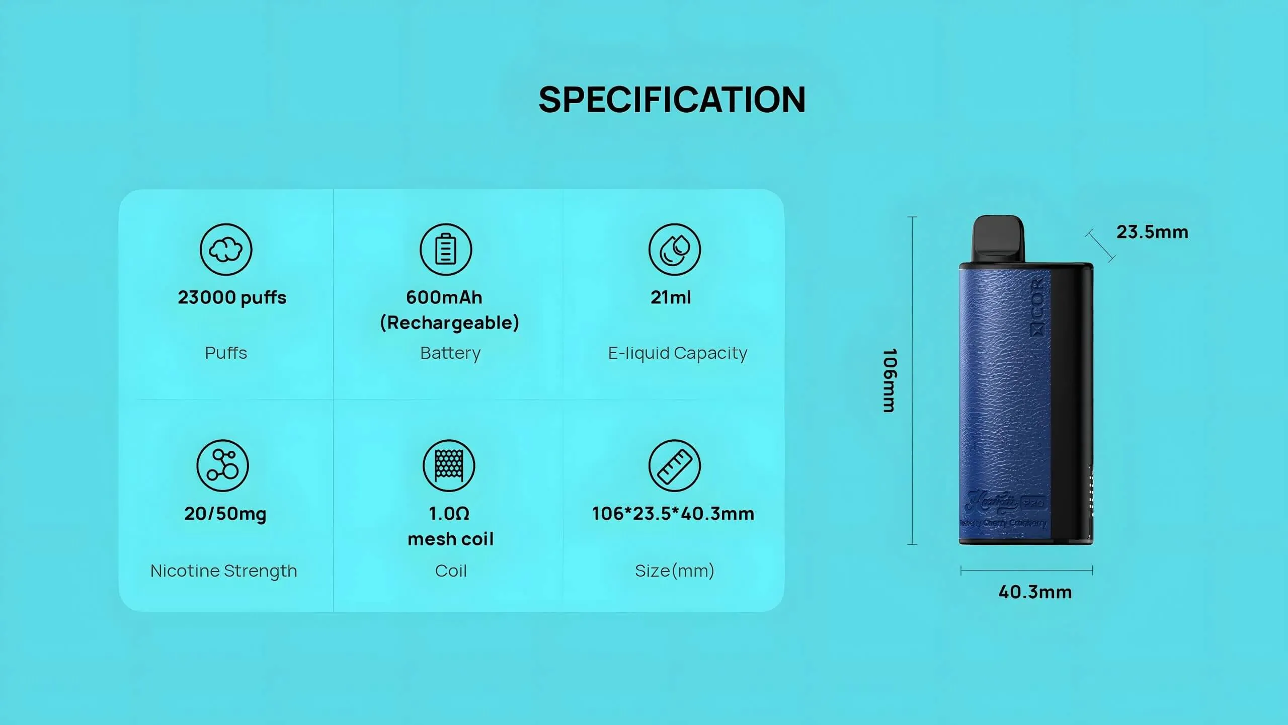 technologia mesh coil vape, grzałka mesh e-papierosa zbliżenie, XCOR Hawaii Pro LED screen, wyświetlacz vape z informacjami - Xcor Hawaii Pro 23000 Puffs Jednorazowy Vape