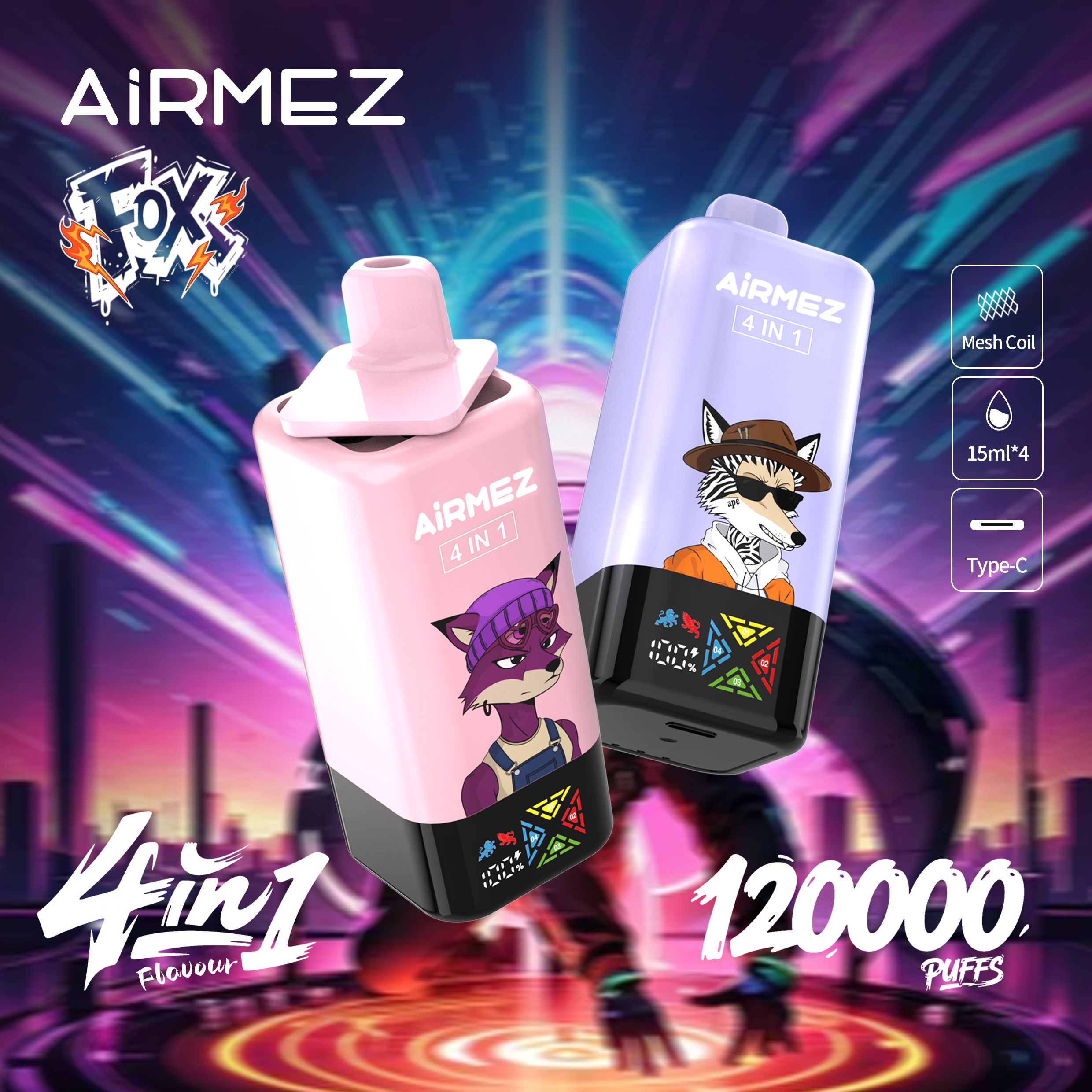 Airmez Fox 4w1 – 60ml, duża pojemność, vape podróżny | vapixo