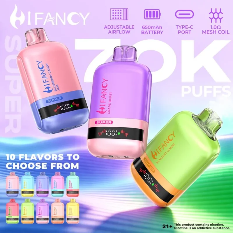 HIFANCY SUPER 70000 – 46ml, mesh coil, intensywny smak Blueberry Candy Jam | vapixo