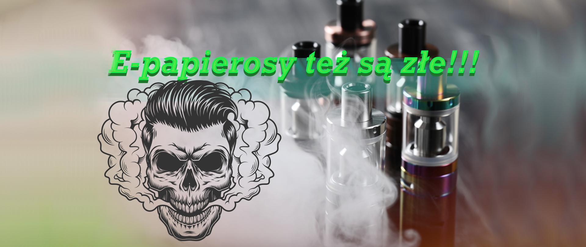 Zdjęcie podróbki e-papierosa z chemicznym zapachem i brakiem certyfikatów bezpieczeństwa, symbolizujące zagrożenia nieautoryzowanych produktów.