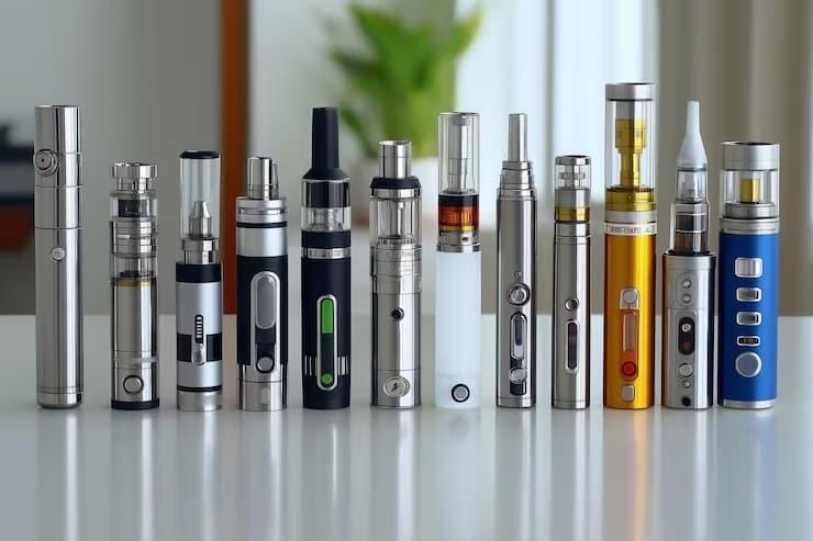 Zdjęcie porównawcze przedstawiające obok siebie nowoczesny, kompaktowy e-papieros jednorazowy XCOR MAX oraz większy, tradycyjny box mod z atomizerem.