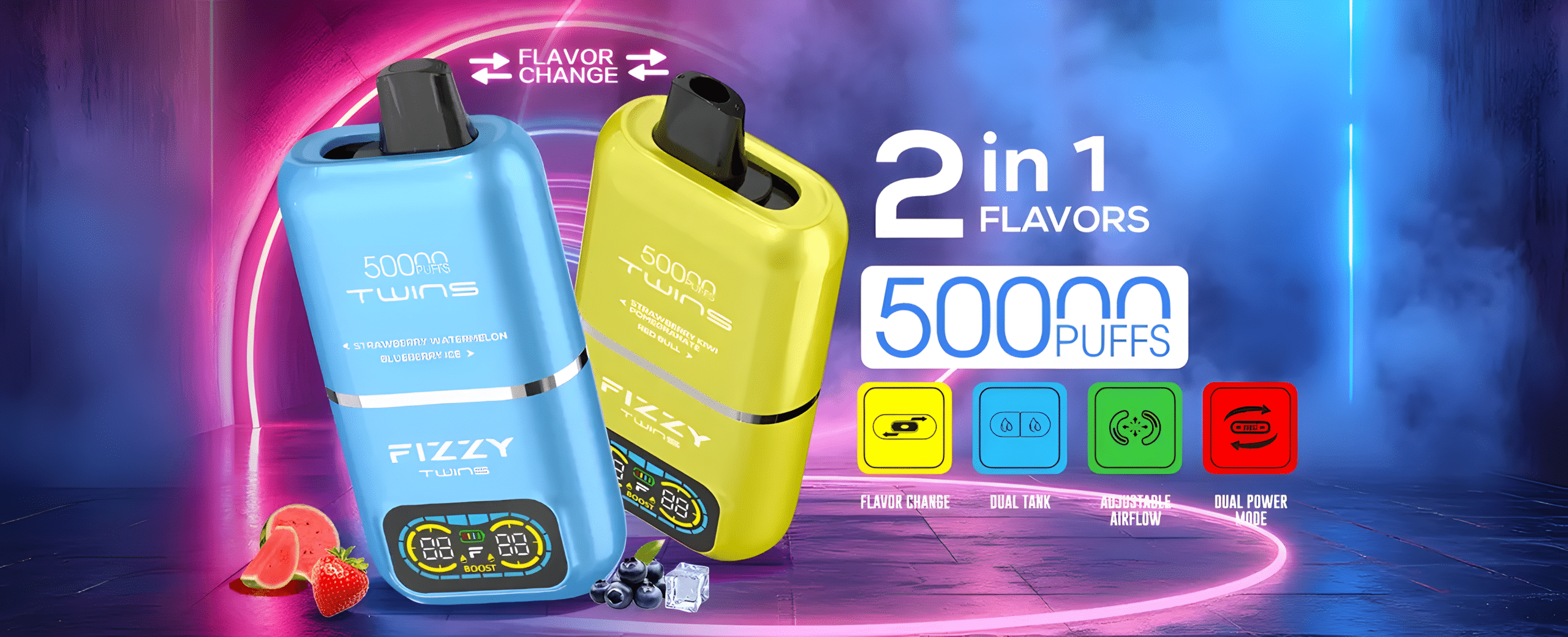 FIZZY TWINS 50000 – dwusmakowy, duży vape jednorazowy | vapixo