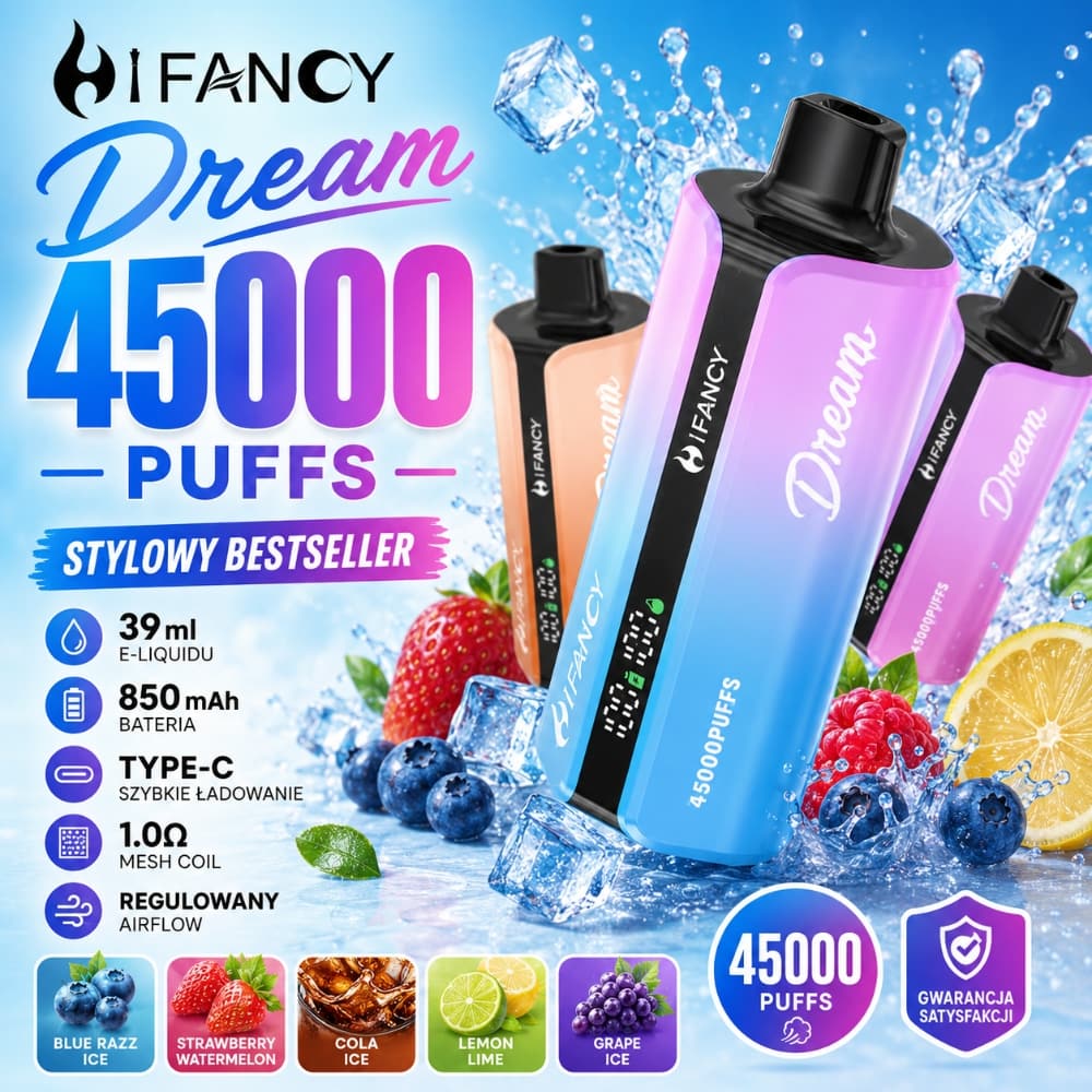 HIFANCY Dream 45000 – LED, 39ml, wygodny vape | vapixo