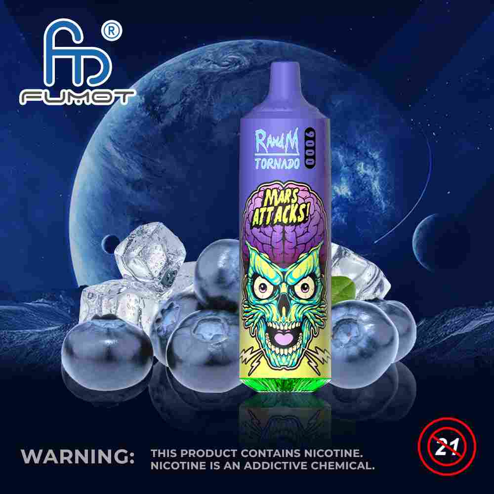 Fumot RandM Tornado 9000 Blueberry Ice-1 Fumot RandM Tornado 9000 – efektowne podświetlenie RGB, cewka Mesh | vapixo