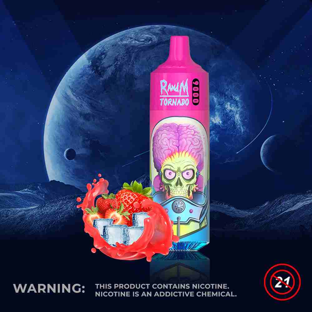 Fumot RandM Tornado 9000 Strawberry Ice-1 Fumot RandM Tornado 9000 – efektowne podświetlenie RGB, cewka Mesh | vapixo