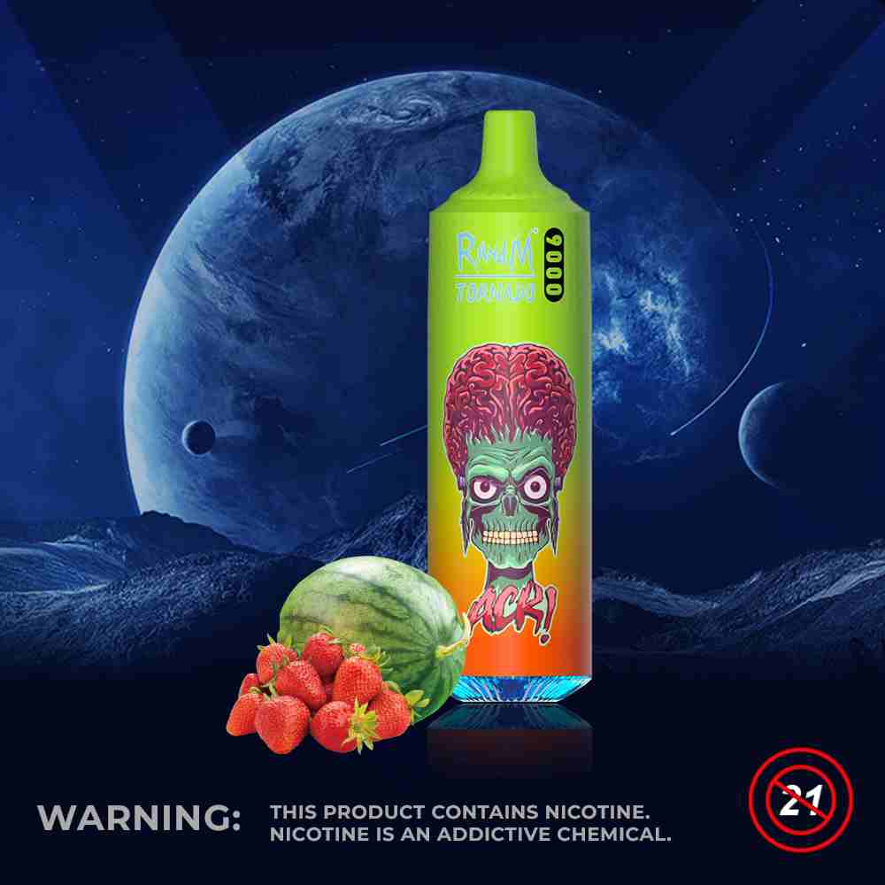 Fumot RandM Tornado 9000 Strawberry Watermelon-1 Fumot RandM Tornado 9000 – efektowne podświetlenie RGB, cewka Mesh | vapixo