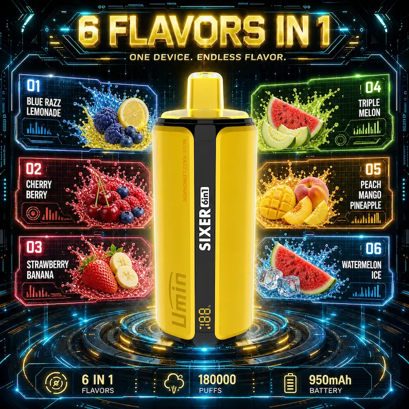 Umin Sixer 6 in 1 180000 – gigantyczny vape z systemem 6 smaków na podróż | vapixo