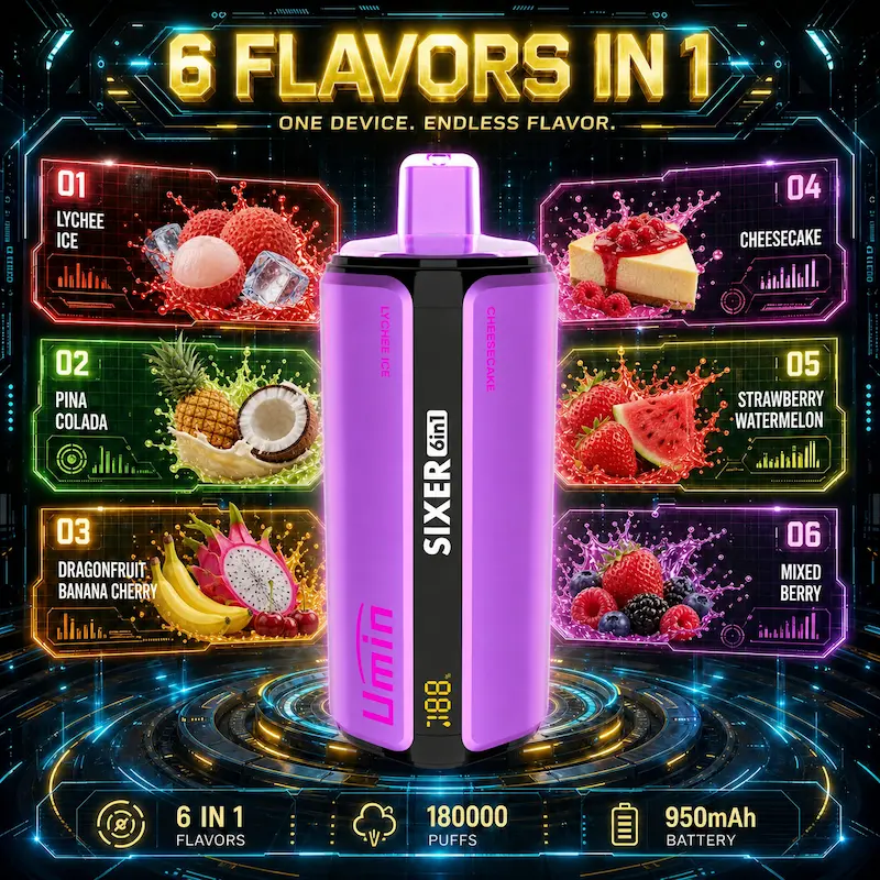 Umin Sixer 6 in 1 180000 – gigantyczny vape z systemem 6 smaków na podróż | vapixo