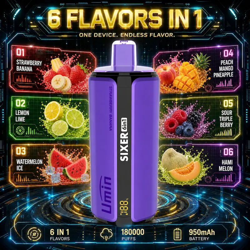 Umin Sixer 6 in 1 180000 – gigantyczny vape z systemem 6 smaków na podróż | vapixo
