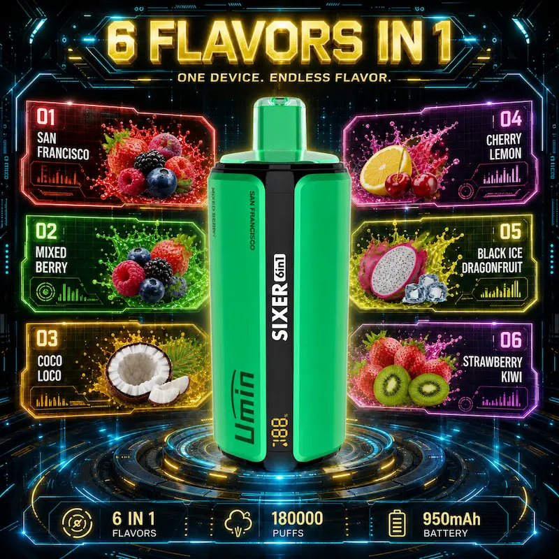 Umin Sixer 6 in 1 180000 – gigantyczny vape z systemem 6 smaków na podróż | vapixo