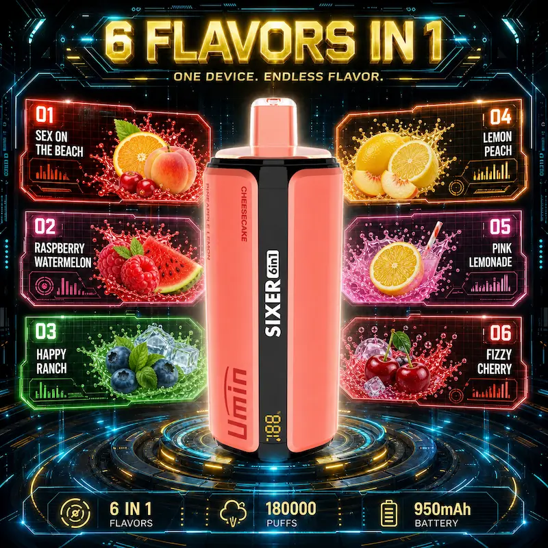 Umin Sixer 6 in 1 180000 – gigantyczny vape z systemem 6 smaków na podróż | vapixo