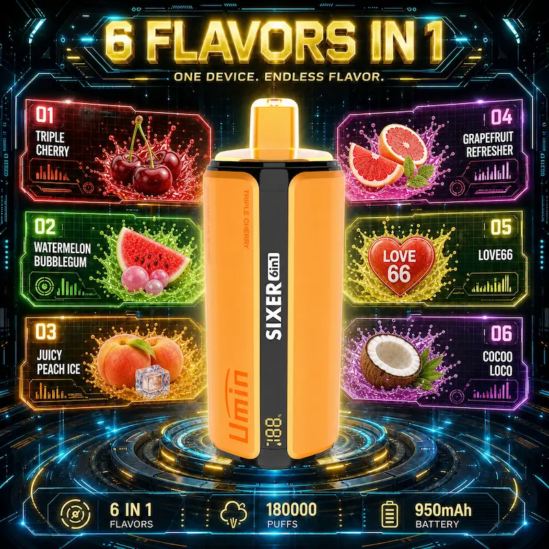 Umin Sixer 6 in 1 180000 – gigantyczny vape z systemem 6 smaków na podróż | vapixo