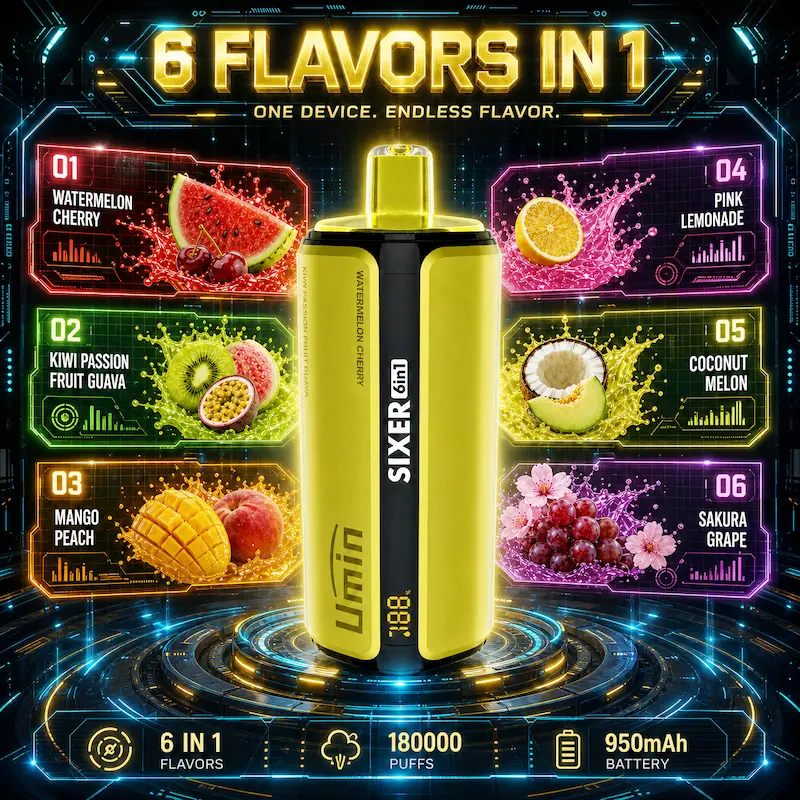 Umin Sixer 6 in 1 180000 – gigantyczny vape z systemem 6 smaków na podróż | vapixo